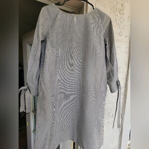 Lafayette 148 Striped Cotton & Silk Black and White Women's Dress Sz M Like New